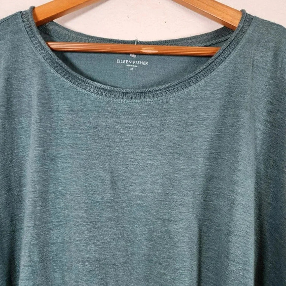 EILEEN FISHER Top Blouse Women's M Green Oversized HIgh Low Hem Boat Neck - Picture 4 of 13